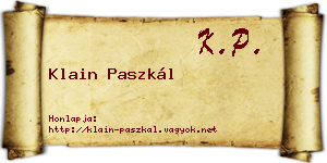 Klain Paszkál névjegykártya